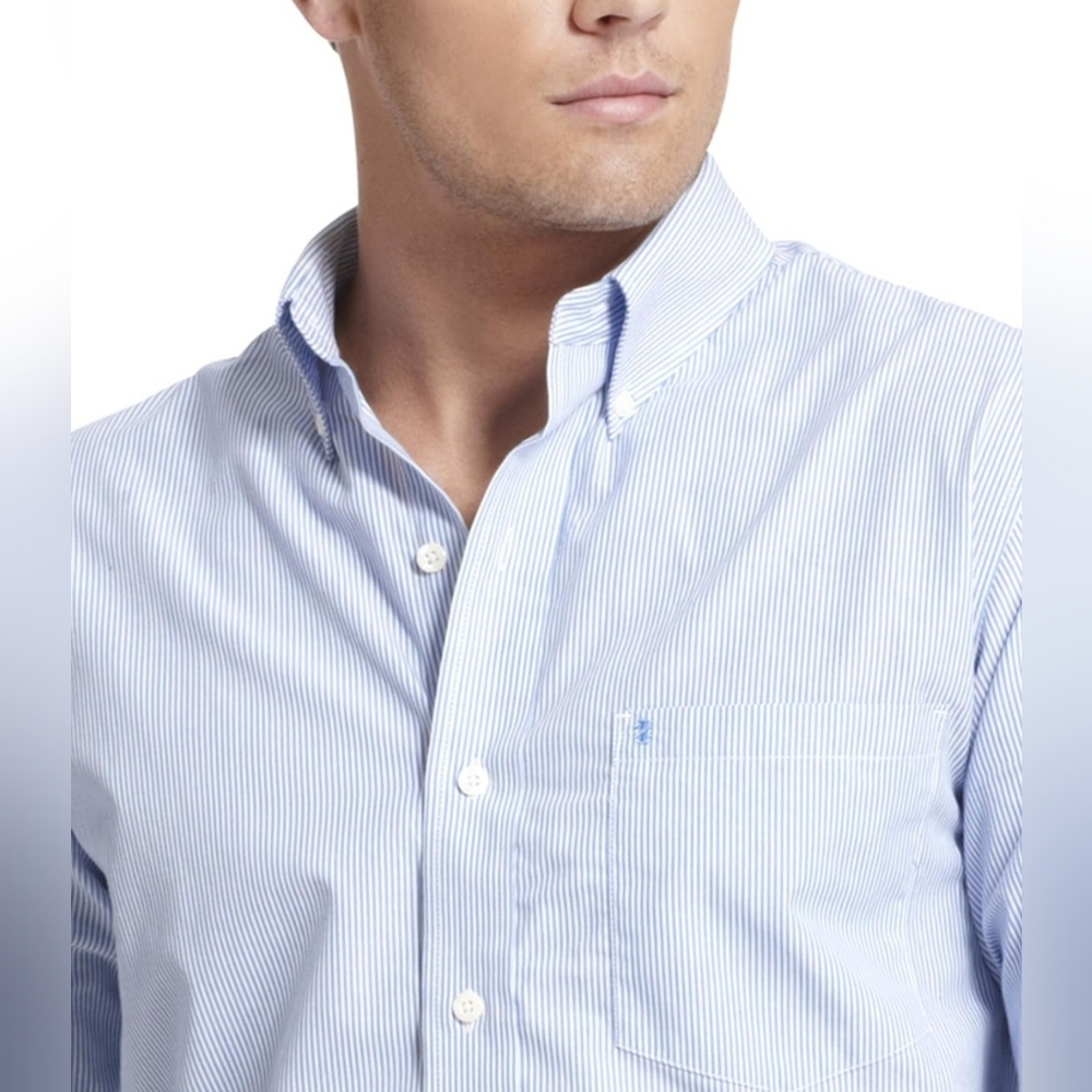 Izod men's blue and white pinstripe shirt. Size large. - Picture 2 of 5